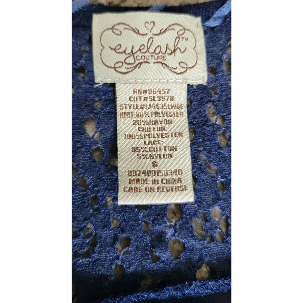 Eyelash Couture Shirt Tank Top Women's Small Blue Sheer Back Sleeveless Striped